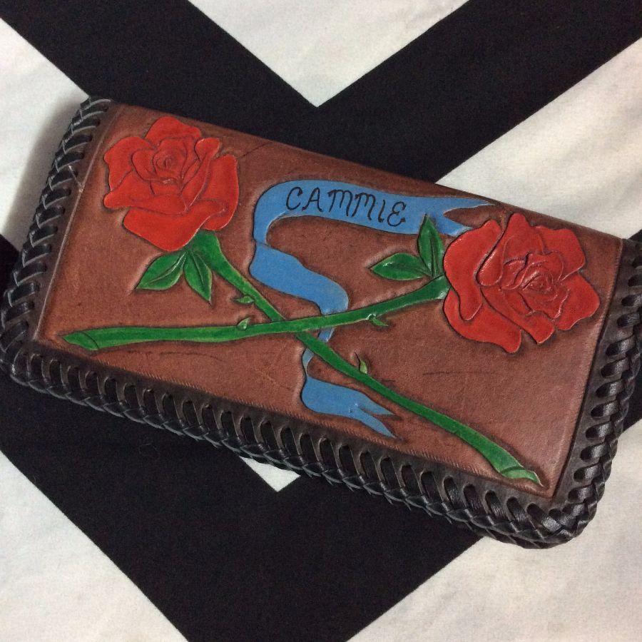 WALLET MEXICAN LEATHER CAMMI TWO ROSES BINDED EDGES 1