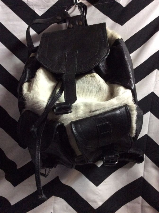 BACKPACK HALF LEATHER HALF COW SKIN TWO FRONT POCKETS BUCKLE LATCH 1