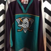 Mighty Ducks Purple Throwback NHL Jersey -Tackle twill logos -100