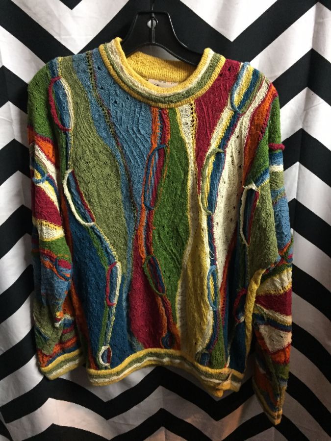 COOGI KNITTED PULLOVER SWEATER CREW NECK FUNKY MULTI COLOR 1