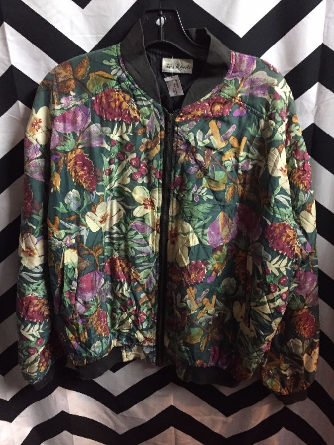 1990S SILK QUILTED FLORAL PRINTED BOMBER JACKET 1