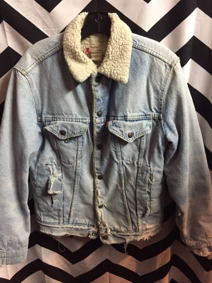 SHERPA LINED PERFECTLY DISTRESSED DENIM JACKET 1