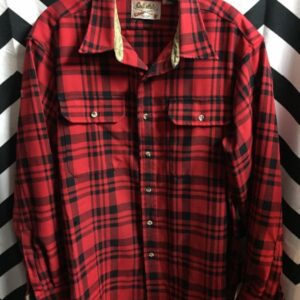 Photo detail:CABELA'S HEAVY PLAID SHIRT W/CORDUROY INSIDE NECK TRIM