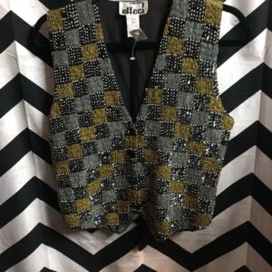 Photo detail:SILK VEST W/FULLY BEADED CHECKERED FRONT DESIGN