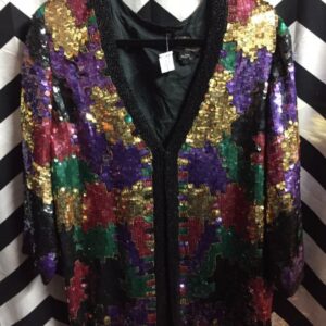 Photo detail:1980'S SEQUIN JACKET AZTE DESIGN SILK LINING W/BEAD TRIM