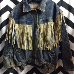 Photo detail:1980'S RETRO LEATHER FRINGED DENIM JACKET