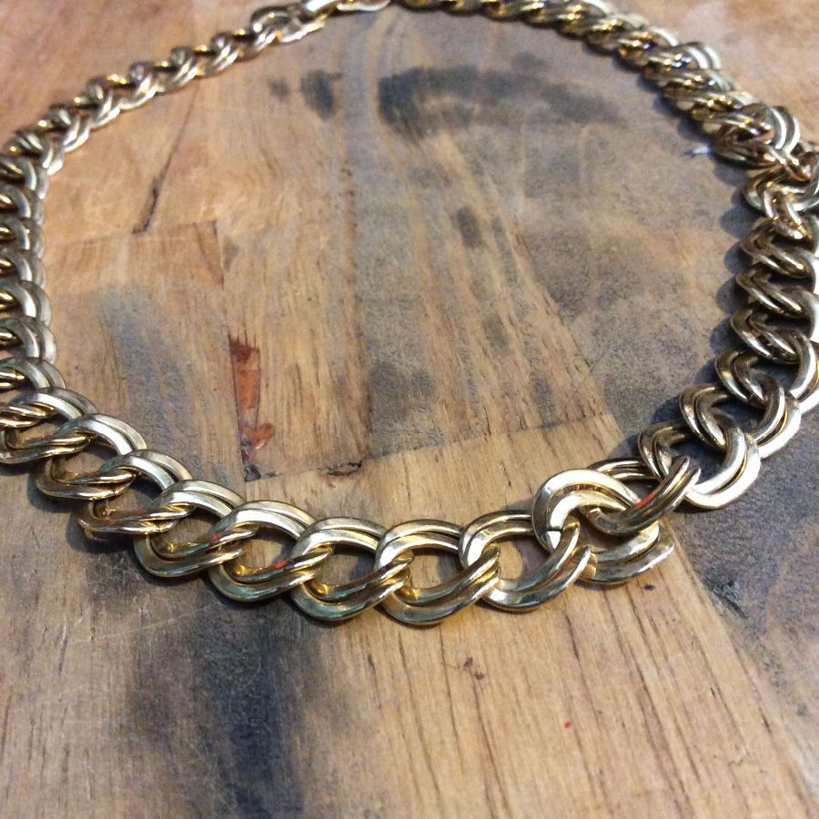 SHINY GOLD DOUBLE CHAIN LINK NECKLACE NICE CLASP 1