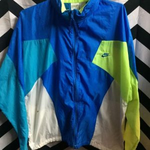 Nike windbreaker with colorblock dayglow yellow, blue teal white colorway 1
