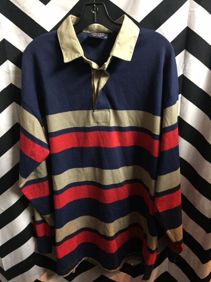 Striped Rugby Style Long Sleeve Polo Shirt | Boardwalk Vintage