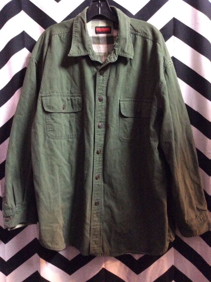 LS BD OLIVE HUNTER SHIRTS WITH THICK PLAID LINING 1