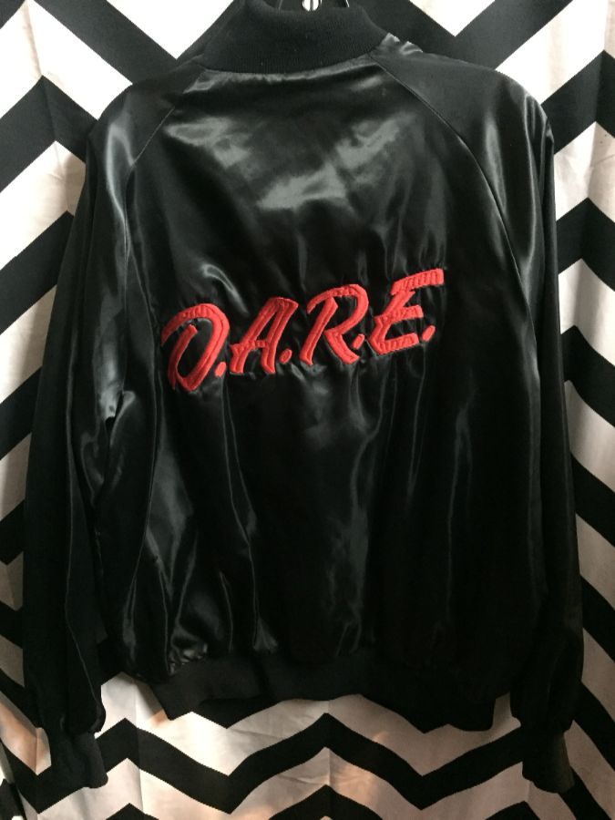 Dare Satin button up Jacket w/ DARE embroidered letters on back 1