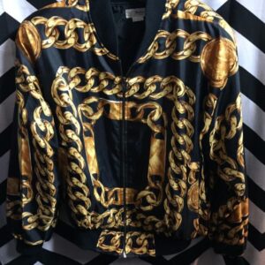 Photo detail:CHANEL STYLE W/CHAIN PATTERN SATIN BOMBER JACKET