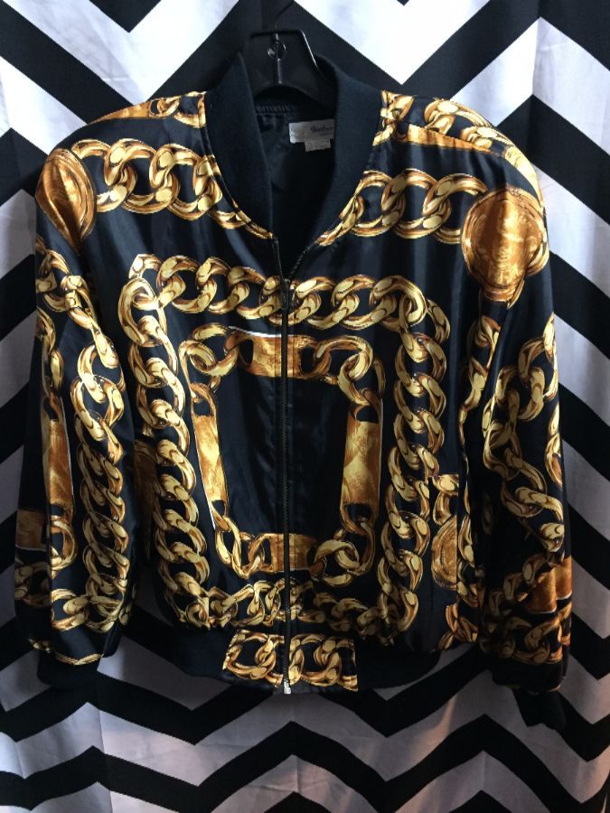 Chanel Style W/chain Pattern Satin Bomber Jacket