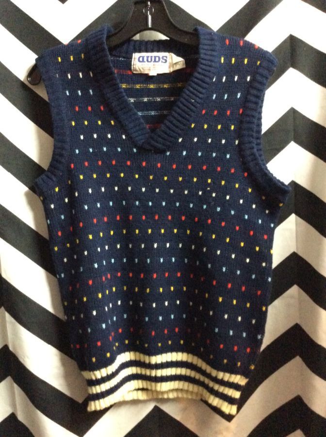 Vest Knit V-neck Pullover W/multi-colored Dot Design | Boardwalk 