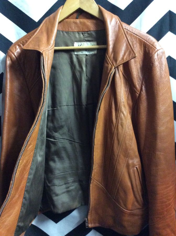 LEATHER JACKET W/COTTON RIBBED CUFFS ZIP-UP SATIN LINING » Boardwalk Vintage