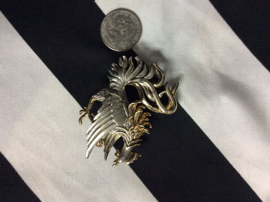 2 TONE ROOSTER BROOCH PENDANT SIGNED 1
