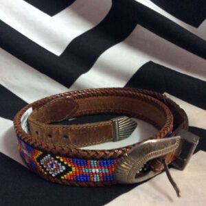 Photo detail:LEATHER BELT FULLY BEADED W/NATIVE AMERICAN DESIGN