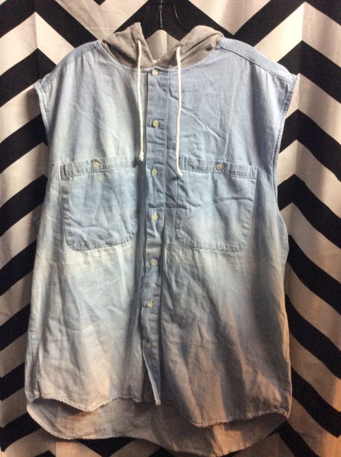 SLEEVLESS OVERSIZED CHAMBRAY BD HOODED TWO FRONT POCKETS 1