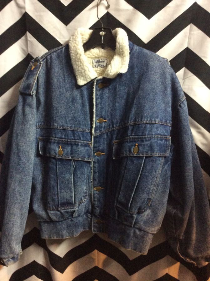 DENIM JACKET SHERPA LINING CINCHED WAIST TWO LARGE POCKETS 1