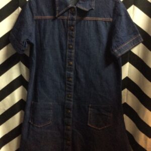 Photo detail:RETRO DENIM COLLARED DRESS BUTTON DOWN 2 FRONT POCKETS