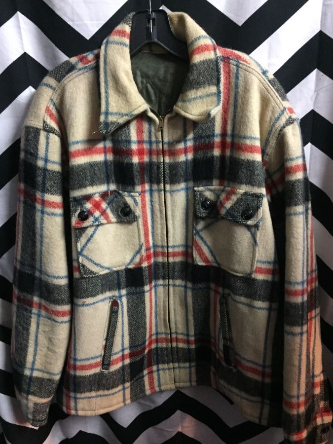Thick Wool Zipup Flannel Jacket w/ satin lining 1