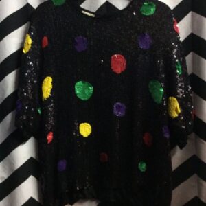 Photo detail:1980S PRIMARY COLOR POLKA DOT SEQUIN TOP SILK LINED