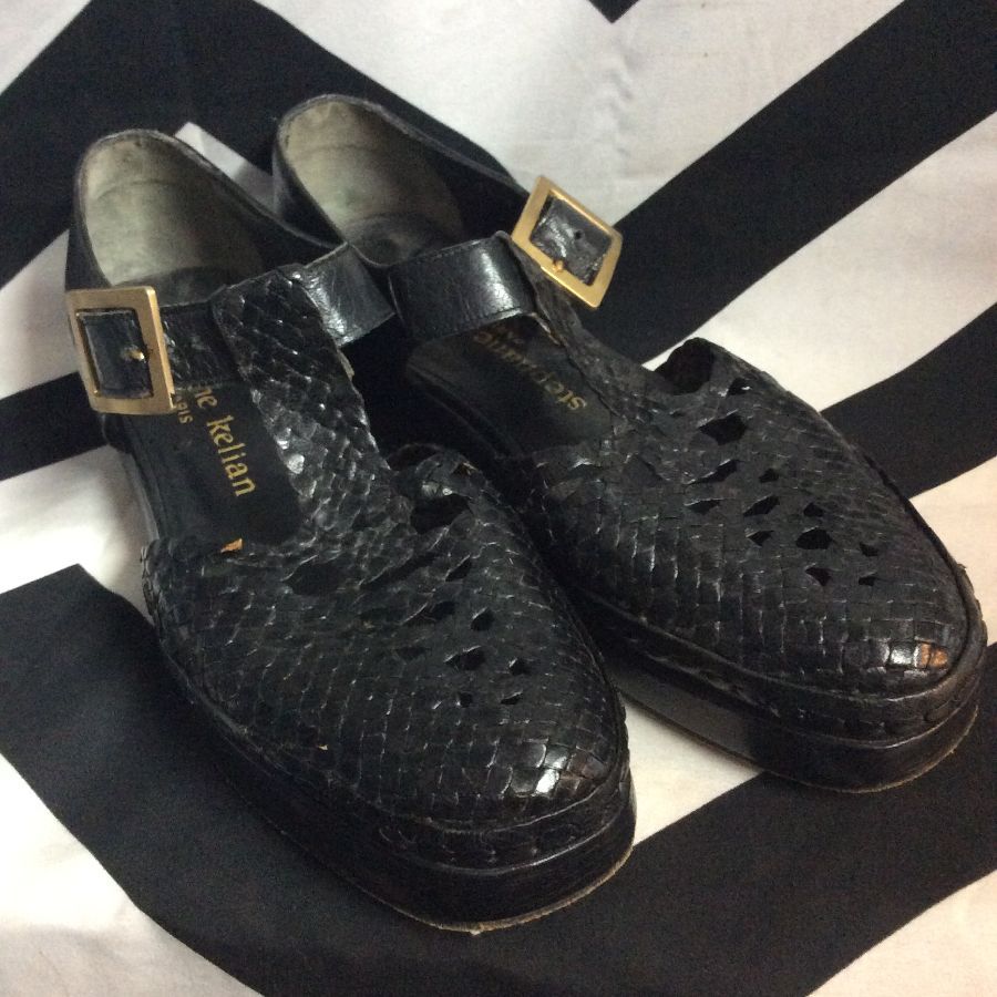 gå på pension grill bringe handlingen Stephane Kelian Snake Skin Leather Shoes W/ Brass Buckles | Boardwalk  Vintage