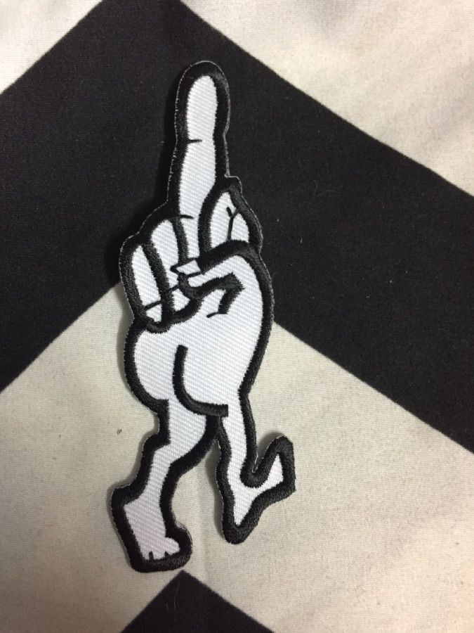 product details: BW EMBROIDERED PATCH - WALKING HAND W/ MIDDLE FINGER photo