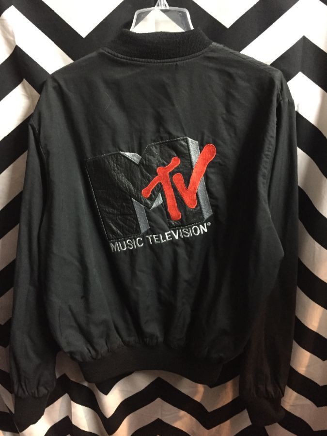Rare MTV Satin Button up jacket with leather MTV embroidered on back 1
