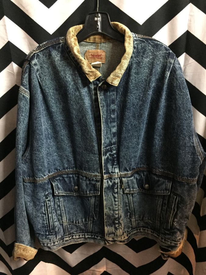 RETRO LEVIS ACID WASH DENIM JACKET W/ CORDUROY COLLAR AND WRISTS 3