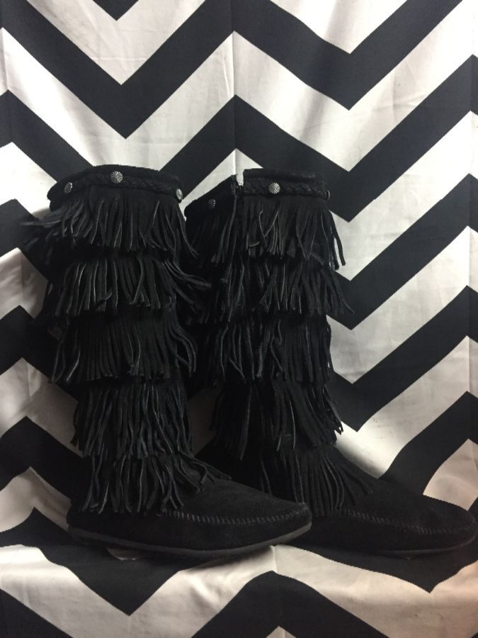 MOCCASIN FRINGE ZIP UP BOOTS WITH STUDS 1