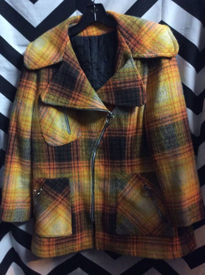JACKET 60'S WOOL 3 DIFFERENT ZIP UP 3 POCKETS PLAID 1