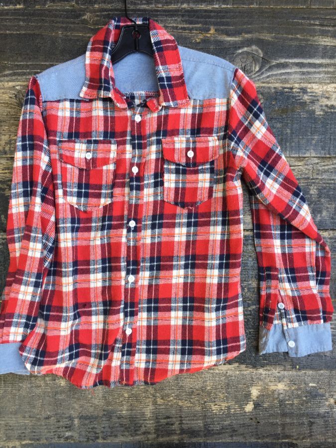 Western Flannel Shirt W/ Chambray Shoulder & Cuffs | Boardwalk Vintage