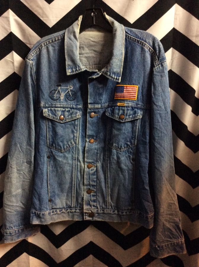 American Retro Denim Jacket Patch Embroidery Motorcycle Distressed Jeans  Coat Men High Street Workwear Zipper Stand Collar Top