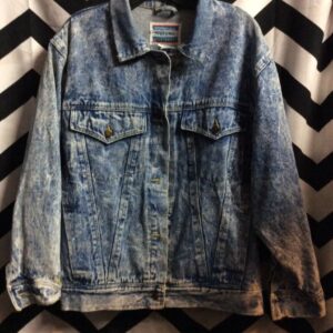 Photo detail:DENIM JACKET ACID WASH W/PLEATED BACK & FRAYED SLEEVES