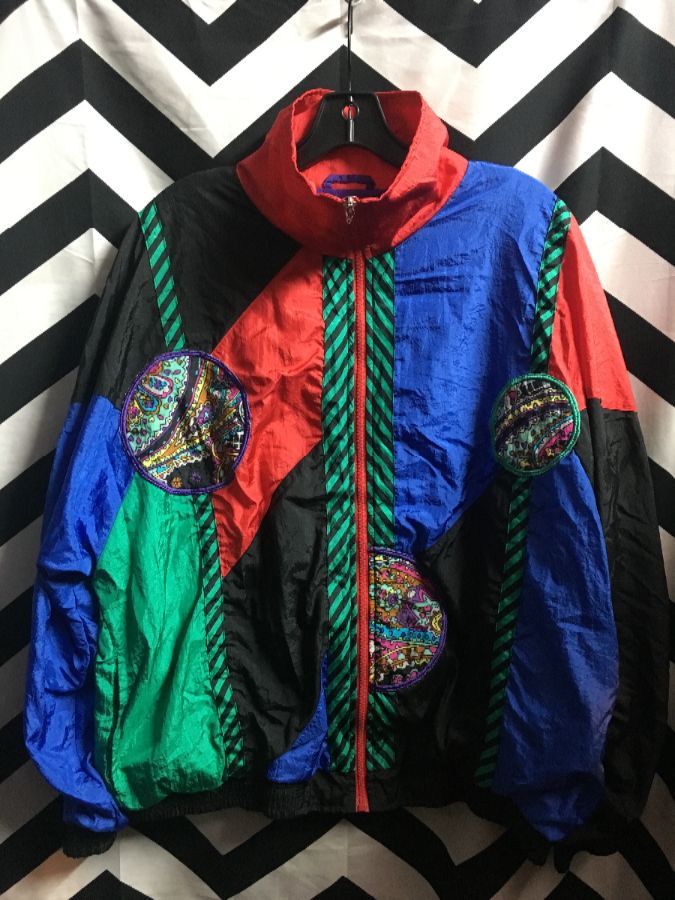 WINDBREAKER STRIPPED COLOR BLOCK ROUD PAISLEY PATCHES 1