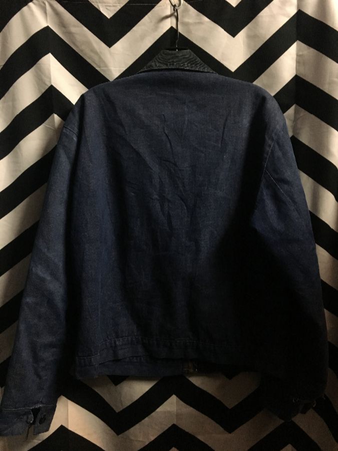Denim Jacket Zip-up W/ Corduroy Collar & Wool Lining | Boardwalk Vintage