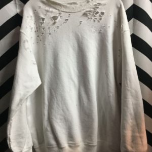 DISTRESSED WITH HOLES PULLOVER CREWNECK SUPER SOFT WHITE 1