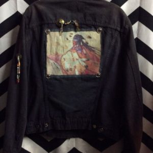 LEVIS DENIM JACKET NATIVE AMERICAN BACK PATCH Feather & concho tassels 1