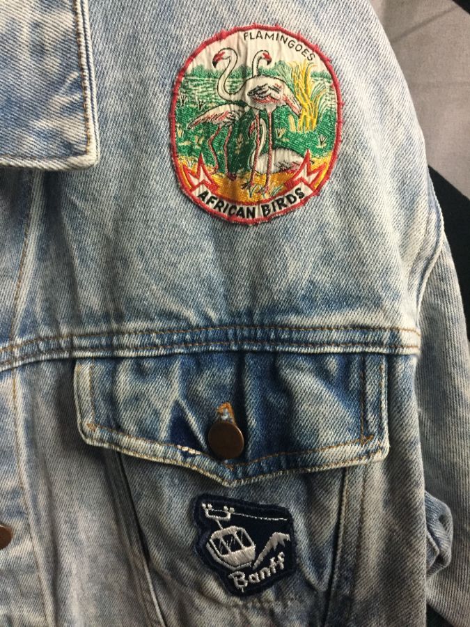 Marble Washed Denim Jacket Embellished W/ Embroidered Patches ...