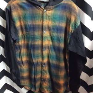 long sleeve button down hooded flannel shirt with cotton sleeves 1