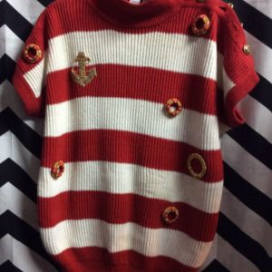 SS KNIT SWEATER NAUTICAL STRIPES GOLD BUTTONS as-is 1