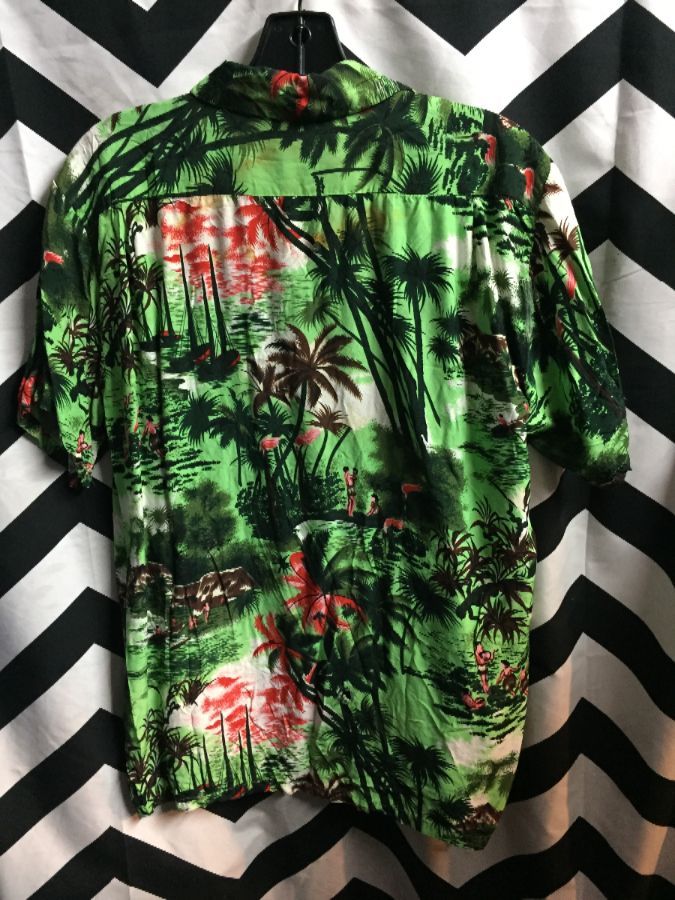 Rayon Hawaiian Shirt - Red Palm