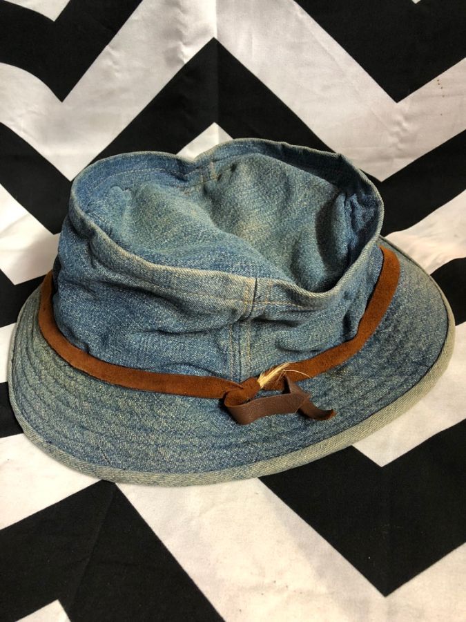 Bucket Hat Denim W/ Suede Leather Trim/band | Boardwalk Vintage