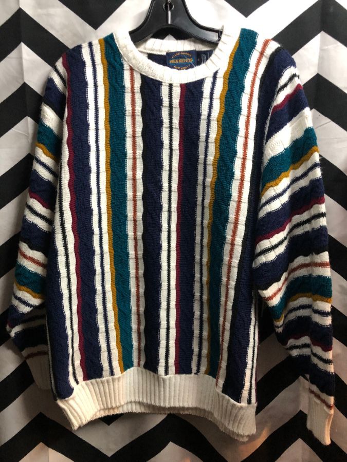 1990’s Coogi Inspired Striped Cotton Pullover Sweater | Boardwalk Vintage