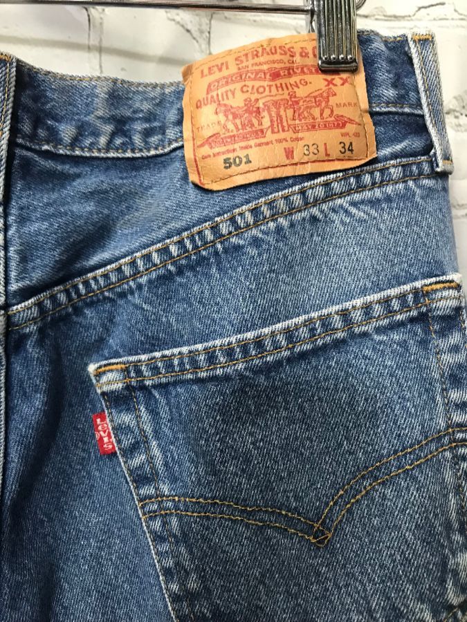 Levis Denim Jeans 501 Fully Ripped; Heavily Frayed | Boardwalk Vintage