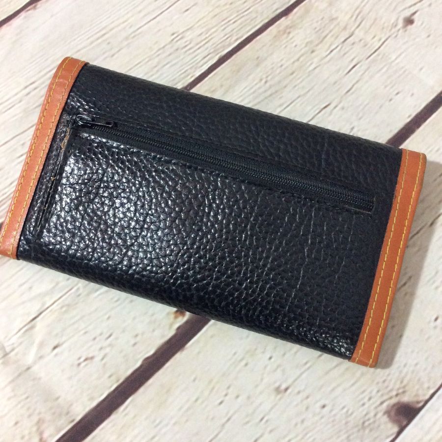 Vintage Dooney & Bourke Small Madison Wallet All Weather Leather Black Tan  EUC
