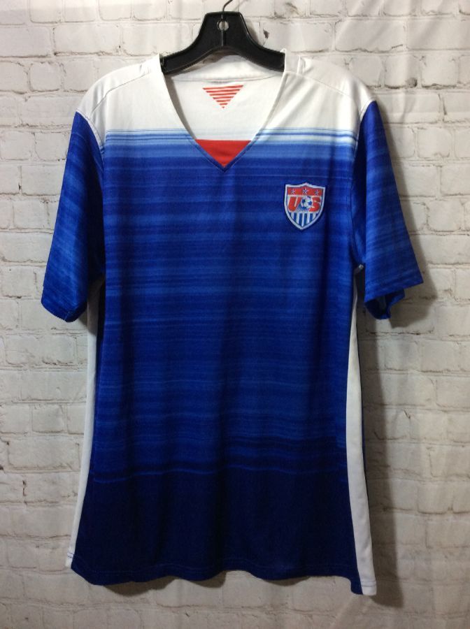 blue and white striped soccer jersey