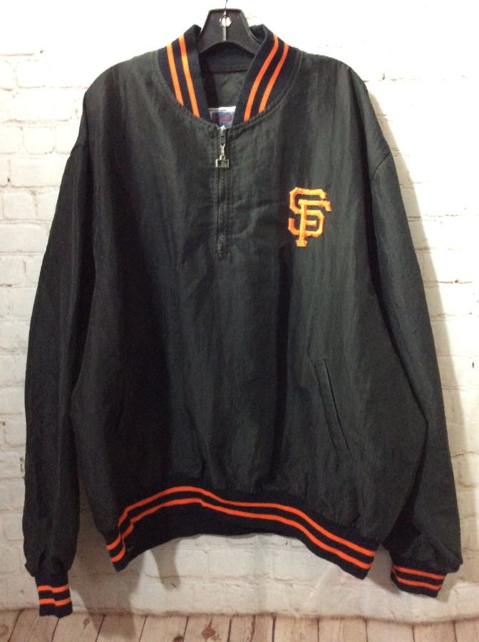 Men's Starter Black San Francisco Giants Yardline V-Neck Pullover Windbreaker Size: 4XL