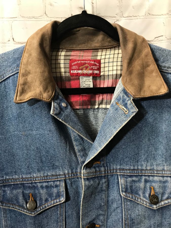 jacket denim leather collar marlboro brown button